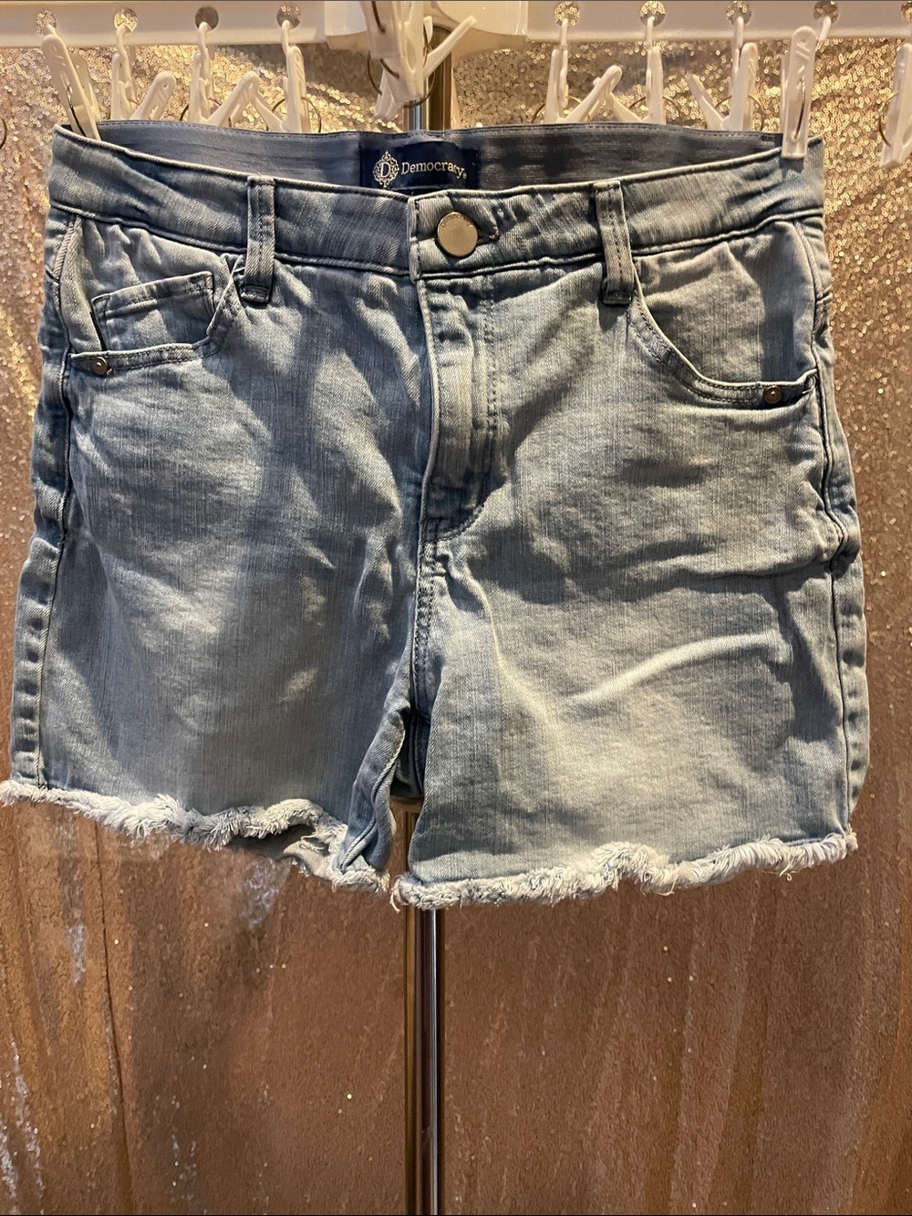 Democracy Light Blue Denim Frayed Hem Cutoff Shorts